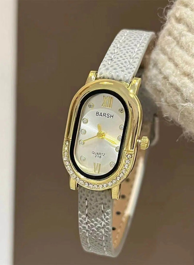 Barsh Women's Elegant Gold-Plated Watch with Diamond-Studded Bezel - Stylish Leather Strap Quartz Wristwatch for Ladies (Fashion Dress Watch) - Image 1